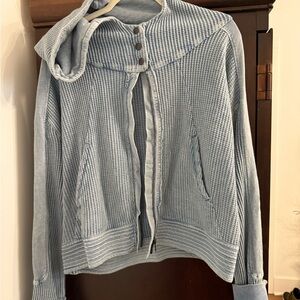 Free People Blue Hooded Cropped Hoodie